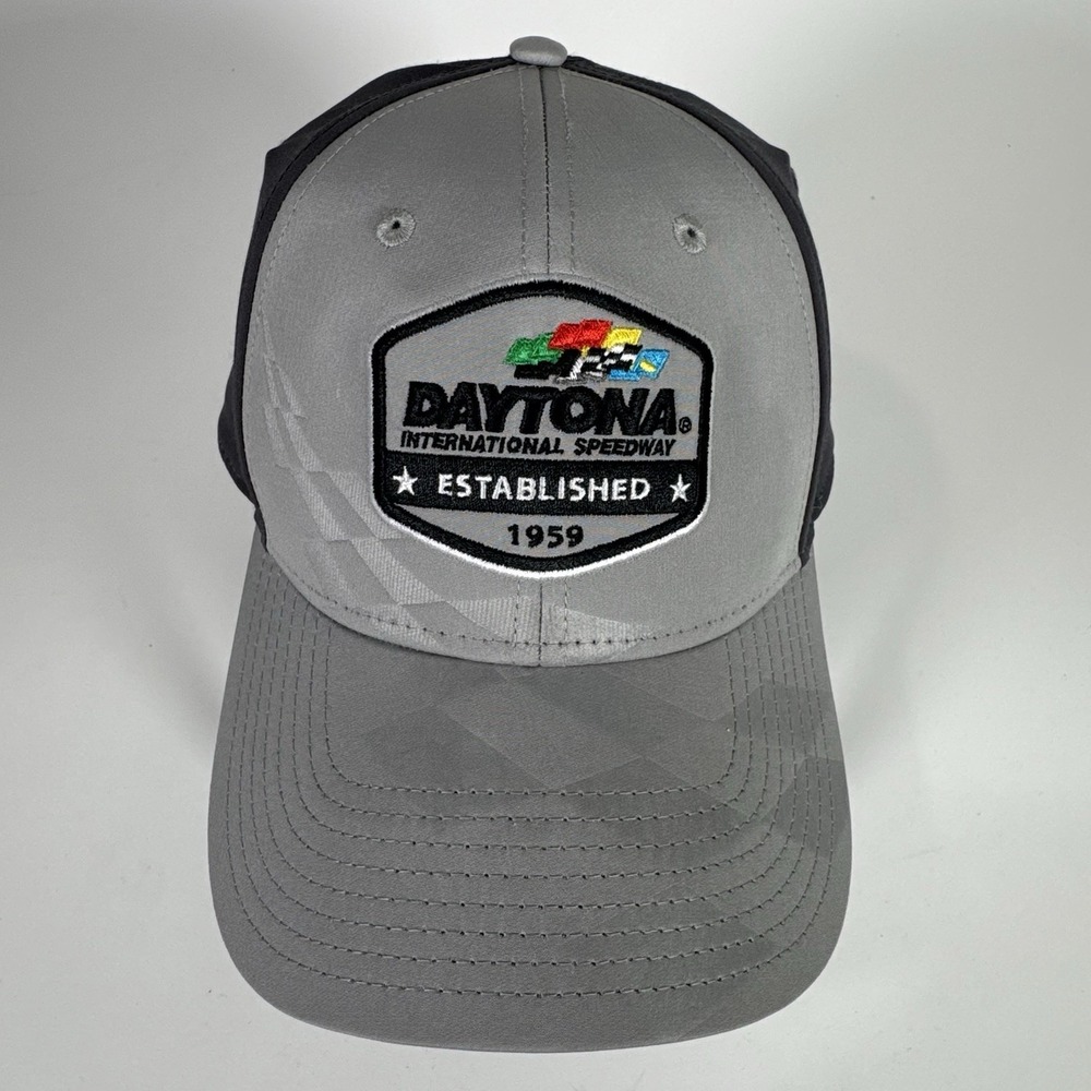 Daytona International Speedway NASCAR Hat Cap Gray Black Adjustable‎ Embroidered